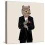 Brown Bear Dressed up in Tuxedo-Olga_Angelloz-Stretched Canvas