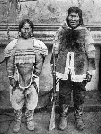 Eskimo Hunter and His Wife in Winter Costume, C1922