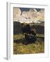 Brown Cow at Trough-Giovanni Segantini-Framed Giclee Print
