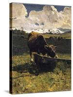 Brown Cow at Trough-Giovanni Segantini-Stretched Canvas