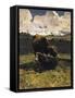 Brown Cow at Trough-Giovanni Segantini-Framed Stretched Canvas