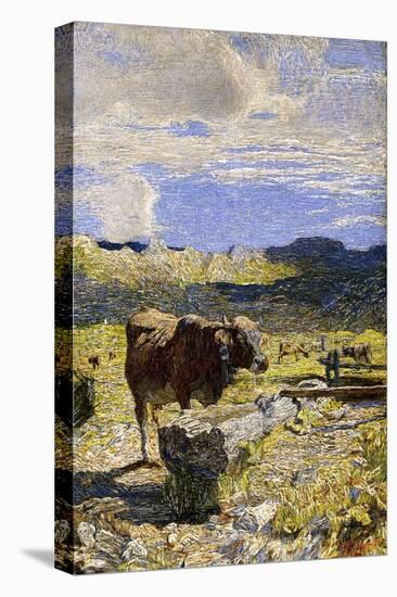 Brown Cow Drinking from a Trough, 1892-Giovanni Segantini-Stretched Canvas