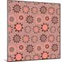 Brown Doodle Seamless Flower Pattern-nad_o-Mounted Art Print