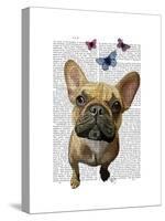 Brown French Bulldog and Butterflies-Fab Funky-Stretched Canvas