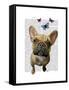 Brown French Bulldog and Butterflies-Fab Funky-Framed Stretched Canvas