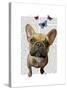 Brown French Bulldog and Butterflies-Fab Funky-Stretched Canvas