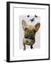 Brown French Bulldog and Butterflies-Fab Funky-Framed Art Print