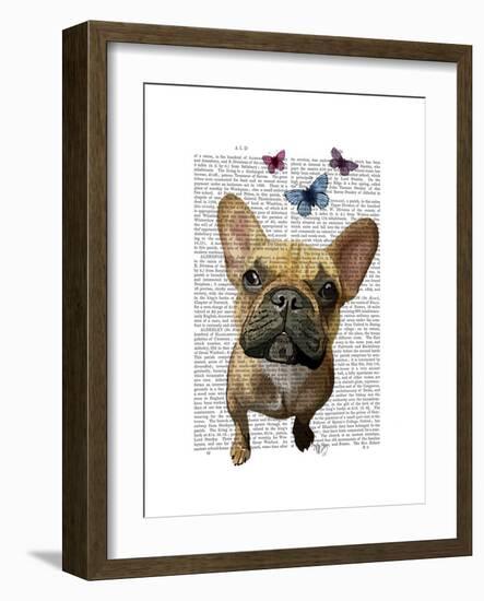 Brown French Bulldog and Butterflies-Fab Funky-Framed Art Print