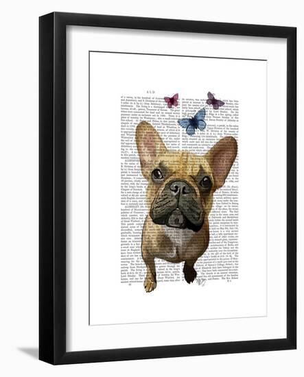 Brown French Bulldog and Butterflies-Fab Funky-Framed Art Print