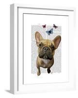 Brown French Bulldog and Butterflies-Fab Funky-Framed Art Print