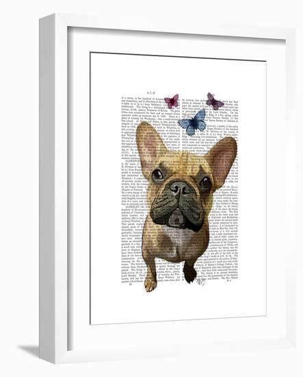 Brown French Bulldog and Butterflies-Fab Funky-Framed Art Print