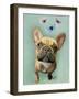 Brown French Bulldog and Butterflies-Fab Funky-Framed Art Print