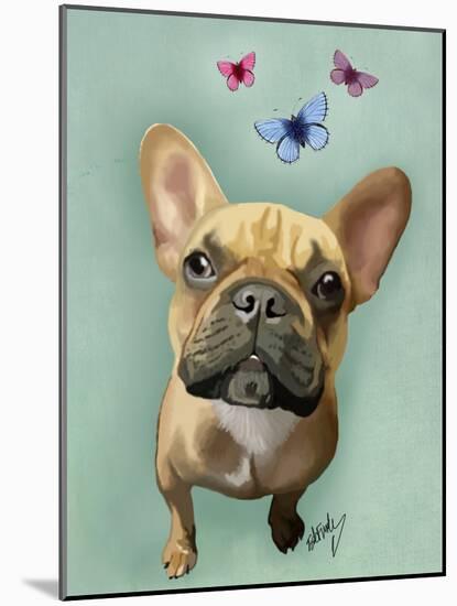 Brown French Bulldog and Butterflies-Fab Funky-Mounted Art Print