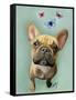 Brown French Bulldog and Butterflies-Fab Funky-Framed Stretched Canvas