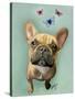 Brown French Bulldog and Butterflies-Fab Funky-Stretched Canvas