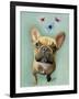 Brown French Bulldog and Butterflies-Fab Funky-Framed Art Print