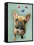 Brown French Bulldog and Butterflies-Fab Funky-Framed Stretched Canvas