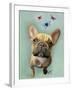 Brown French Bulldog and Butterflies-Fab Funky-Framed Art Print