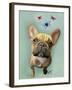 Brown French Bulldog and Butterflies-Fab Funky-Framed Art Print