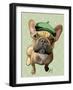 Brown French Bulldog with Green Hat-Fab Funky-Framed Art Print