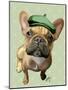 Brown French Bulldog with Green Hat-Fab Funky-Mounted Art Print