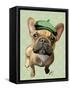 Brown French Bulldog with Green Hat-Fab Funky-Framed Stretched Canvas