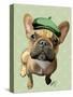 Brown French Bulldog with Green Hat-Fab Funky-Stretched Canvas