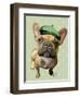 Brown French Bulldog with Green Hat-Fab Funky-Framed Art Print