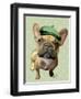 Brown French Bulldog with Green Hat-Fab Funky-Framed Art Print