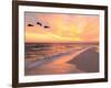 Brown Pelicans Flying in Formation at Sunset on Florida Beach-Steve Bower-Framed Premium Photographic Print