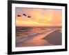 Brown Pelicans Flying in Formation at Sunset on Florida Beach-Steve Bower-Framed Premium Photographic Print