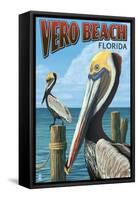 Brown Pelicans - Vero Beach, Florida-Lantern Press-Framed Stretched Canvas