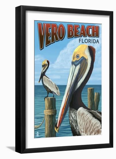 Brown Pelicans - Vero Beach, Florida-Lantern Press-Framed Art Print