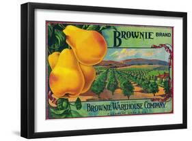 Brownie Pear Crate Label - Cashmere, WA-Lantern Press-Framed Art Print