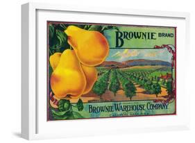 Brownie Pear Crate Label - Cashmere, WA-Lantern Press-Framed Art Print