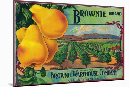 Brownie Pear Crate Label - Cashmere, WA-Lantern Press-Mounted Art Print