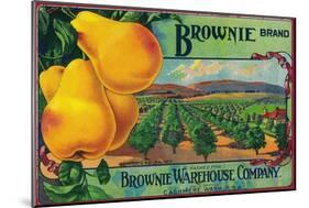 Brownie Pear Crate Label - Cashmere, WA-Lantern Press-Mounted Art Print