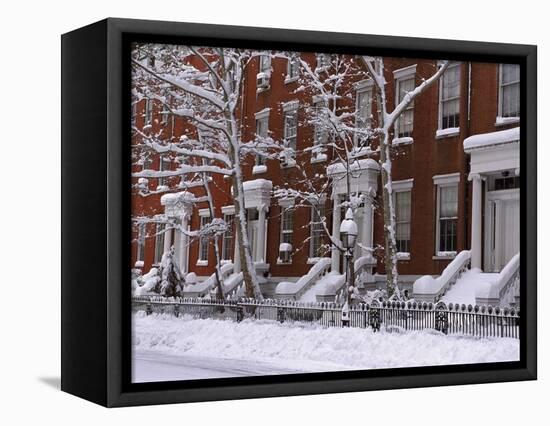 Brownstones in Blizzard-Rudy Sulgan-Framed Stretched Canvas