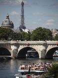 Tour Boat in River Seine with Pont Neuf and Eiffel Tower in the Background, Paris, France-Bruce Yuanyue Bi-Photographic Print