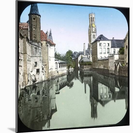 Bruges (Belgium), the Canal and the Belfry-Leon, Levy et Fils-Mounted Photographic Print