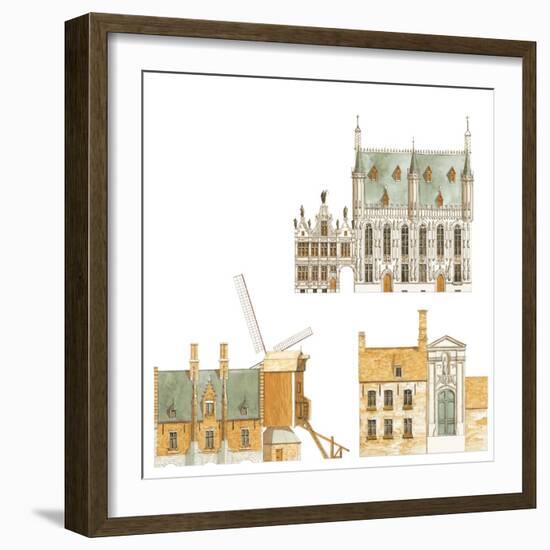 Bruges, Belgium, Town Hall and Traditional Houses-Fernando Aznar Cenamor-Framed Giclee Print