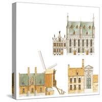 Bruges, Belgium, Town Hall and Traditional Houses-Fernando Aznar Cenamor-Stretched Canvas