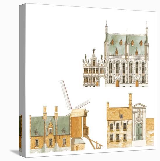 Bruges, Belgium, Town Hall and Traditional Houses-Fernando Aznar Cenamor-Stretched Canvas