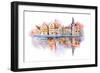 Bruges Cityscape Watercolor Drawing, Belgium. Brugge Canal Aquarelle Painting-undrey-Framed Art Print