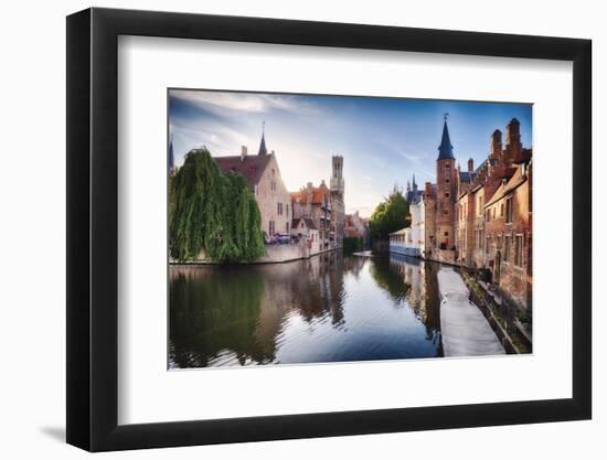 Bruges  with water canal at Late Afternoon, Flanders, Belgium-George Oze-Framed Photographic Print