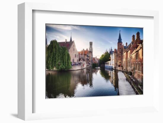 Bruges  with water canal at Late Afternoon, Flanders, Belgium-George Oze-Framed Photographic Print