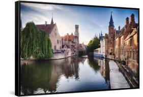 Bruges  with water canal at Late Afternoon, Flanders, Belgium-George Oze-Framed Stretched Canvas