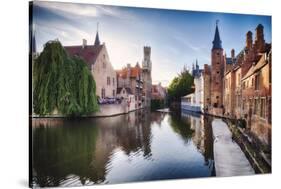 Bruges  with water canal at Late Afternoon, Flanders, Belgium-George Oze-Stretched Canvas