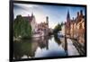 Bruges  with water canal at Late Afternoon, Flanders, Belgium-George Oze-Framed Photographic Print