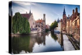Bruges  with water canal at Late Afternoon, Flanders, Belgium-George Oze-Stretched Canvas
